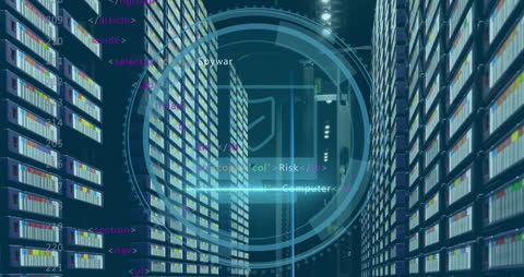 Digital Shield Over Data Servers Indicating Cybersecurity Protection
