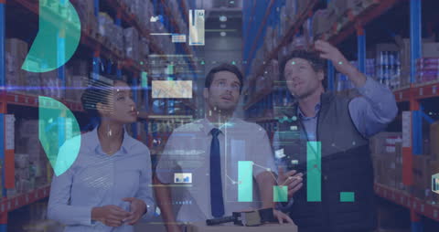 Team Analyzing Financial Data in Warehouse Setting