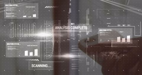 Data processing overlay on businessman reflecting digital era