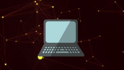 Laptop Icon with Digital Connections on Dark Background