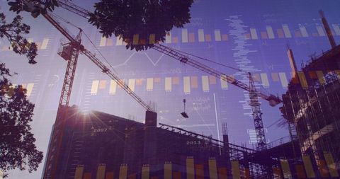 Digital Financial Data Overlay on Construction Skyline - Download Free Stock Images Pikwizard.com