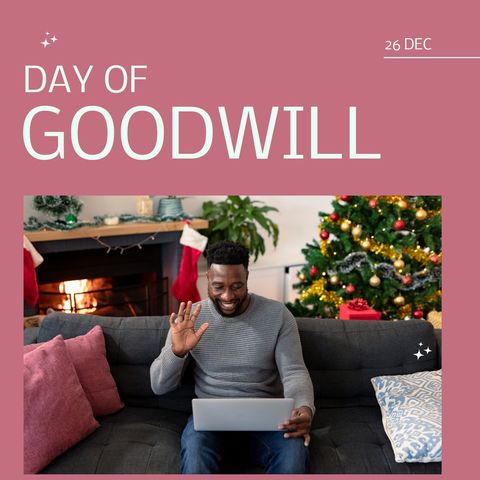 person celebrating day of goodwill on video call at christmas - Download Free Stock Templates Pikwizard.com