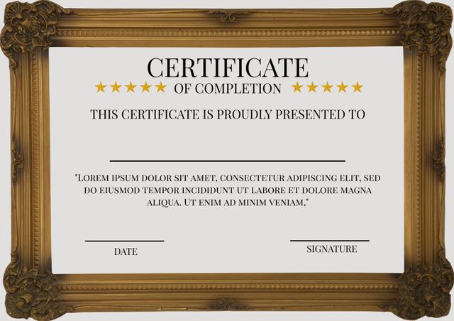 Elegant Certificate of Completion Template with Ornate Gold Frame - Download Free Stock Templates Pikwizard.com