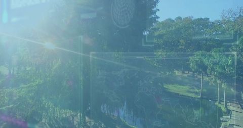 Digital world data interface overlay nature park scene