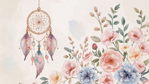 Watercolor dreamcatcher and pastel flowers bohemian design