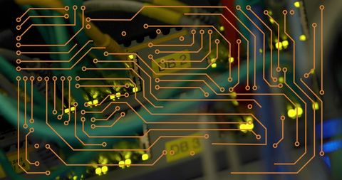 Dynamic Circuit Board Overlay with Servers in Background - Download Free Stock Images Pikwizard.com
