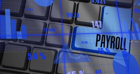 Financial data processing concept with payroll key on keyboard