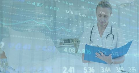 Female doctor analyzing data in hospital setting