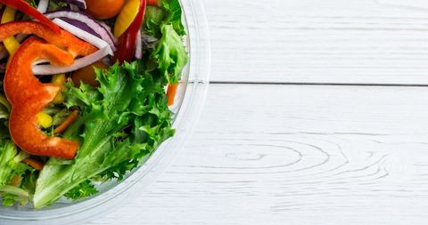 Healthy Fresh Vegetable Salad in Glass Bowl on Wooden Surface - Download Free Stock Images Pikwizard.com