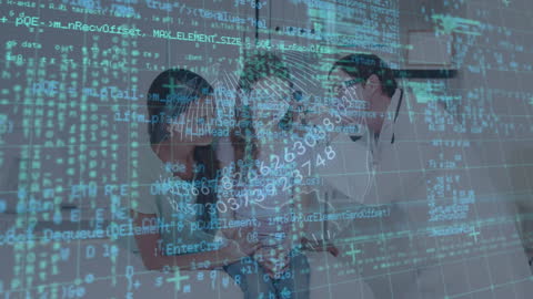 Digital Interface Overlay on Medical Team with Young Patient