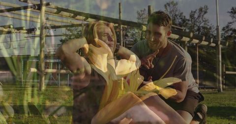 Outdoor fitness training with personal trainer botanically blended