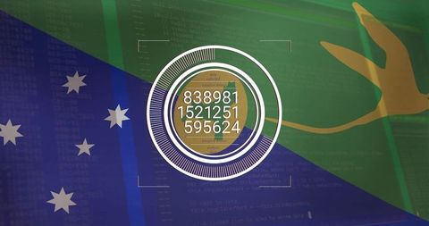 Digital interface with australian and brazilian flags and numeric data visualization
