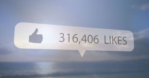 Floating like counter overlay showing 316,406 likes over calm coastal horizon at dawn