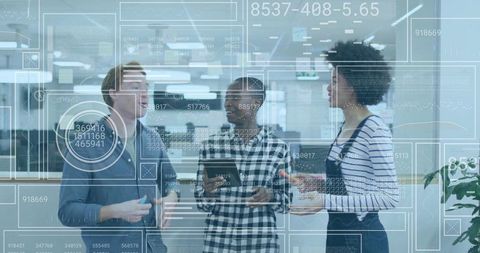 Diverse Professionals Collaborating on Data Analytics and Technology Solutions