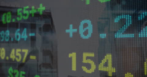 Financial Data Animation Over City Background