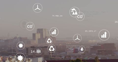 eco-friendly innovation concepts overlaying urban cityscape - Download Free Stock Images Pikwizard.com