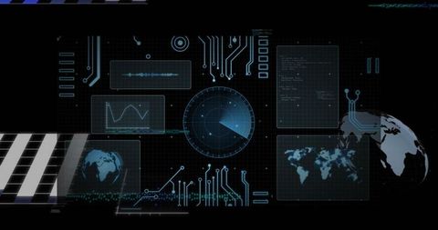 Futuristic Digital Interface with Radar and Global Maps