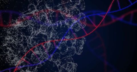 Futuristic DNA Helix with Molecular Network Visualization