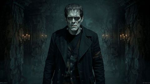 Frankenstein's monster in mysterious gothic chamber
