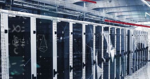 Modern Data Center Aisle with Digital Overlays in Cybersecurity Network - Download Free Stock Images Pikwizard.com