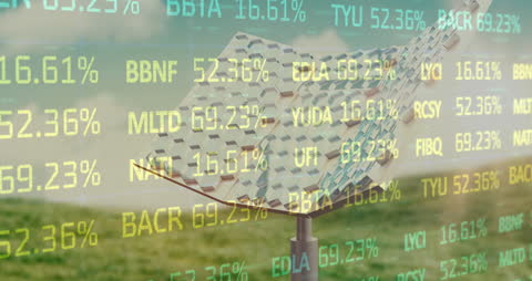 Digital Financial Data Animation with Moving Cogs Backdrop