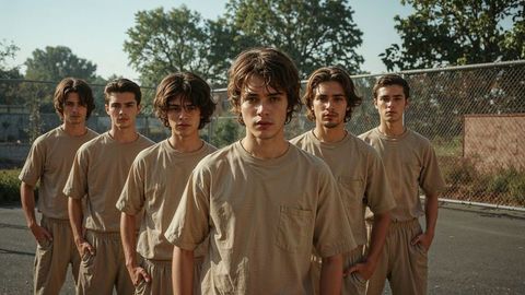 Group of young men standing on outdoor court unity fashion ai-generated