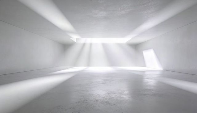 Minimalist White Gallery Bathed in Dramatic Skylight Shafts