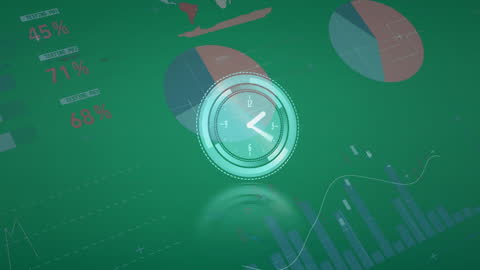 Neon Clock Overlay with Data Analysis Elements