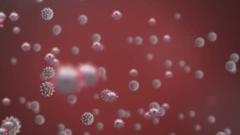 Floating Coronavirus Cells on Red Background Illustration