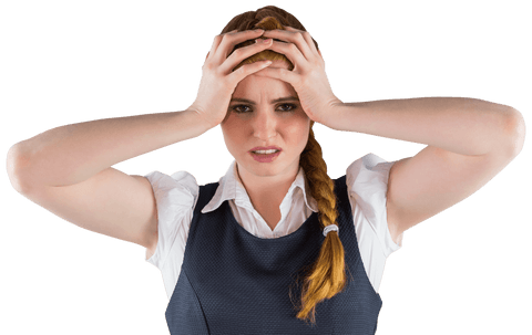 Transparent Background Stressed Businesswoman Holding Head