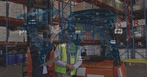 Warehouse Supervisors Analyzing Digital Logistics Data