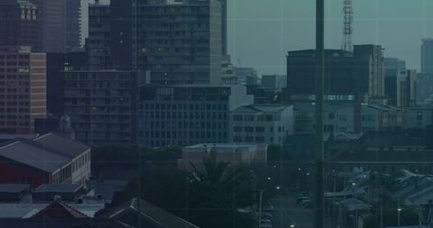 Urban cityscape with overlay of white grid lines