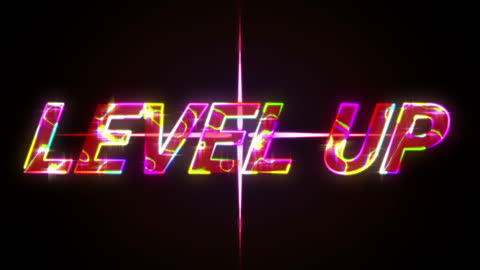 Colorful Neon Level Up Text with Bright Glare