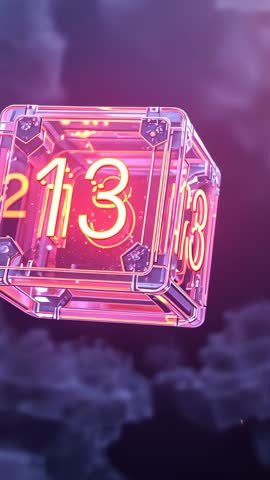 Rotating Neon Glass Cube Hovering in Nebula Pulsing 213 Futuristic Cyber Vertical Video
