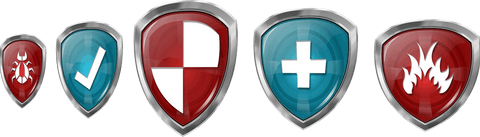 Set of five safety badges with transparent backgrounds