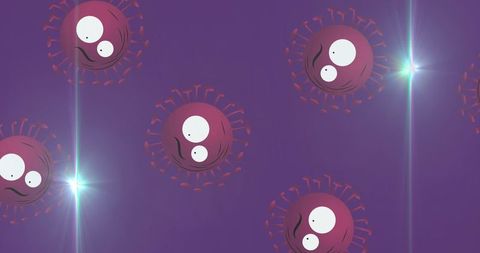 Creative digital representation of virus particles on purple background