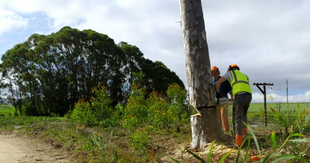 Lumberjacks Cutting Down Eucalyptus Tree in Countryside - Download Free Stock Images Pikwizard.com
