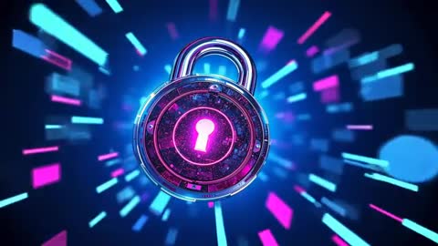 Futuristic Neon Padlock Highlighting Cybersecurity Themes