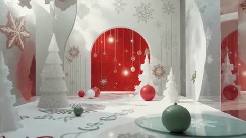 Winter Wonderland with Red Archway and Festive Ornaments