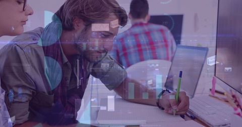 Young Professionals Analyzing Data with Digital Interface Overlay - Download Free Stock Images Pikwizard.com