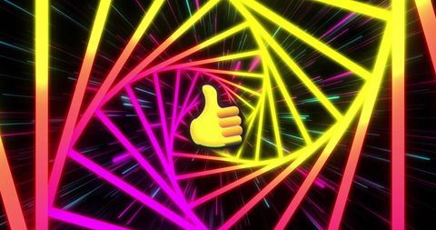 Thumbs Up Emoji with Neon Spiral and Geometric Lights - Download Free Stock Images Pikwizard.com