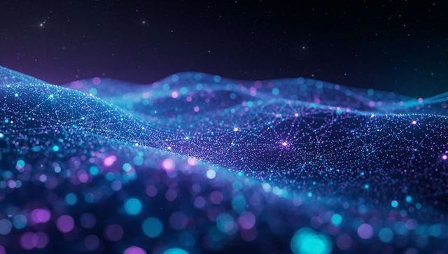Glowing Mesh Waves in Futuristic Digital Landscape
