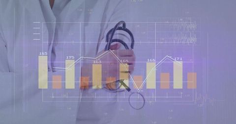 Doctor Analyzing Chart Data with Futuristic Medical Technology Overlay