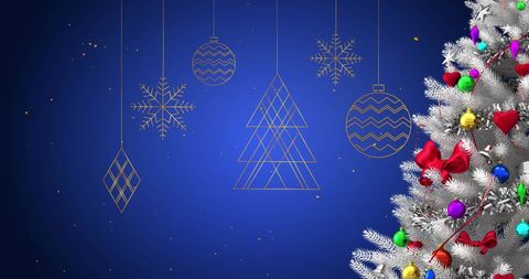 Festive Christmas Tree with Stylish Decorations on Blue Background