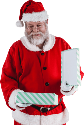 Transparent Santa Opening Gift Box with Joyful Expression