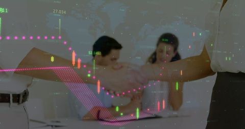 Business Partners Handshake with Global Financial Data Overlay