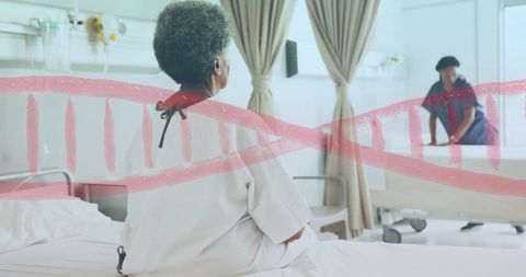 Patient on hospital bed with dna overlay for genetic healthcare