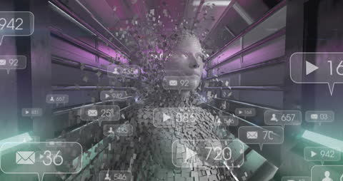 Futuristic Explosion of Digital Human Construct in Virtual Warehouse