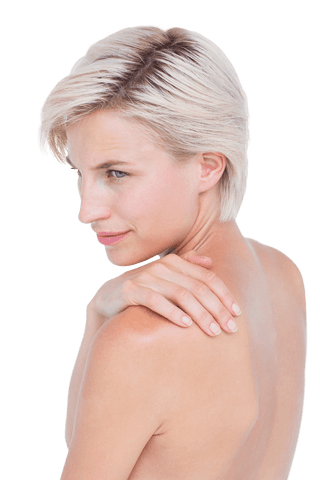 transparent blonde woman touching shoulder poised elegance - Download Free Stock Videos Pikwizard.com