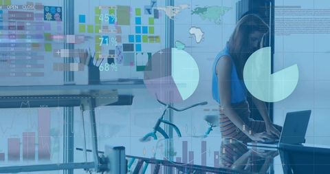 Businesswoman Analyzing Data with Digital Interfaces Overlay